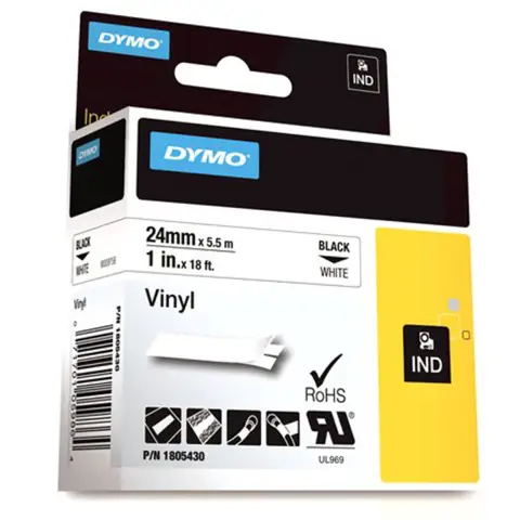 Dymo RHINO taĹ›ma winylowa 24mm czarna na biaĹ‚ym